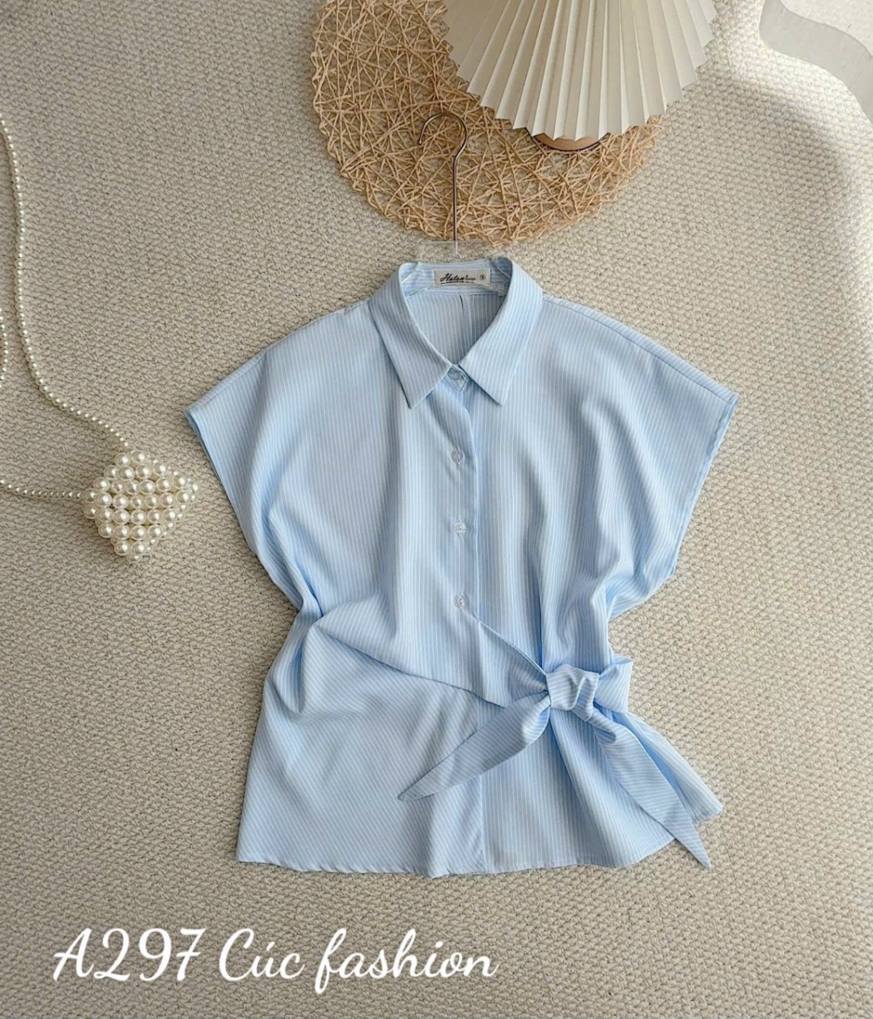 A297 Áo sơ mi kẻ nơ thắt
