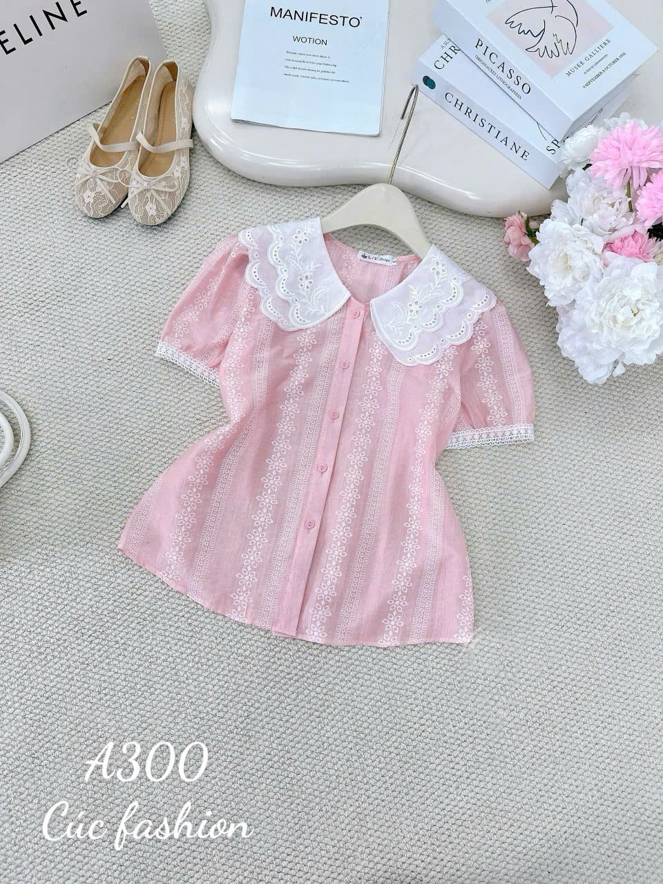 A300 Áo họa tiết cổ lượn