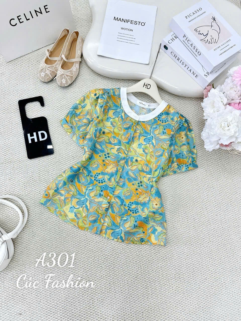 A301 Áo hoa cổ tròn