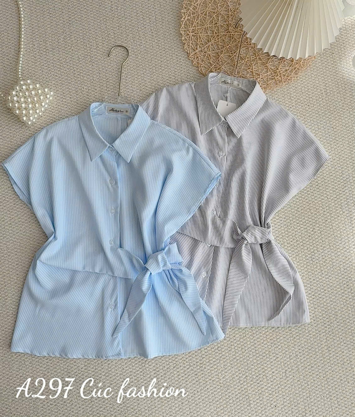 A297 Áo sơ mi kẻ nơ thắt