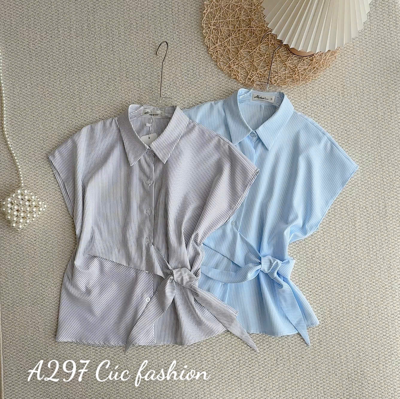 A297 Áo sơ mi kẻ nơ thắt