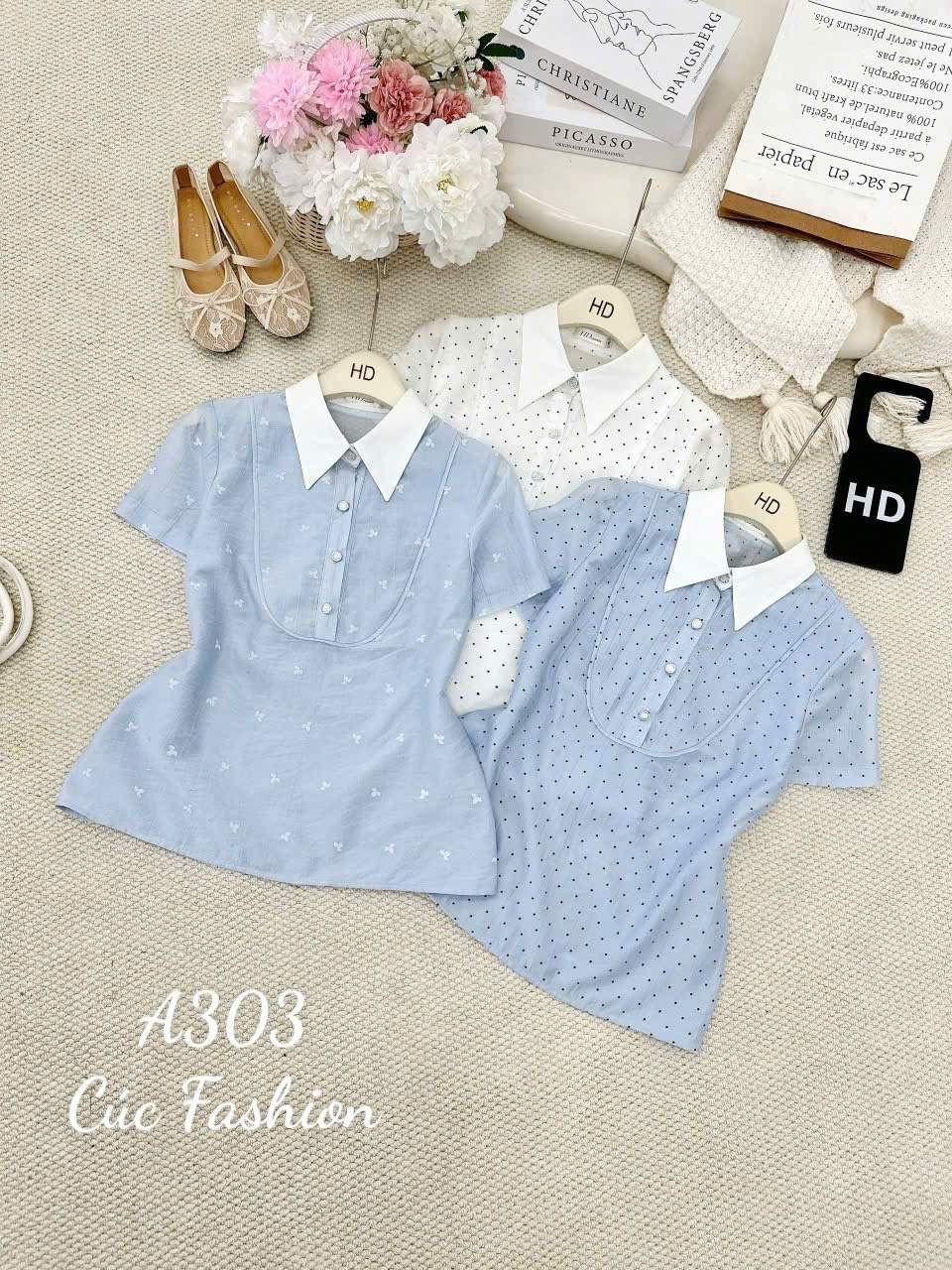 A303 Áo sơ mi cổ yếm cúc ngọc