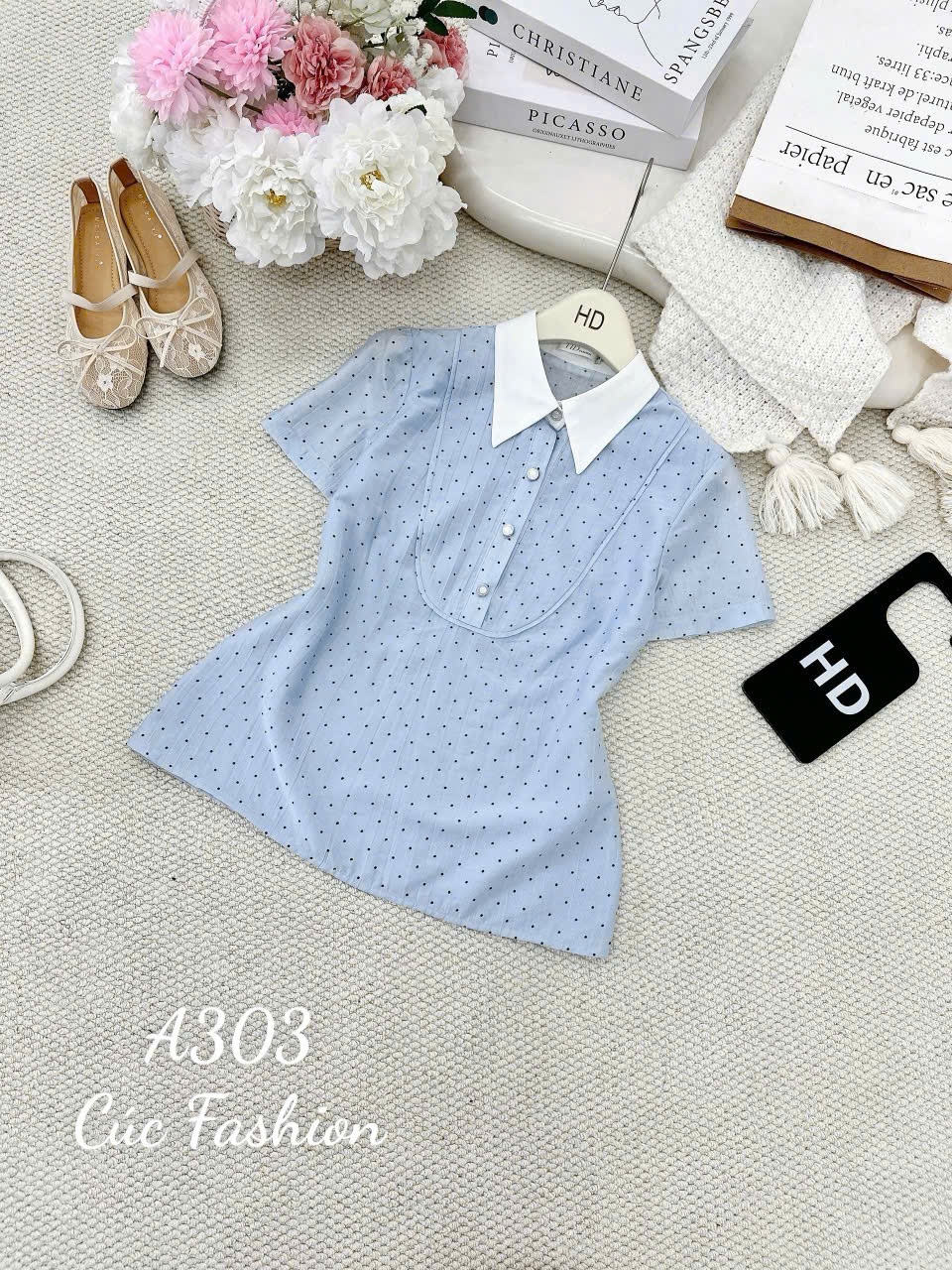 A303 Áo sơ mi cổ yếm cúc ngọc