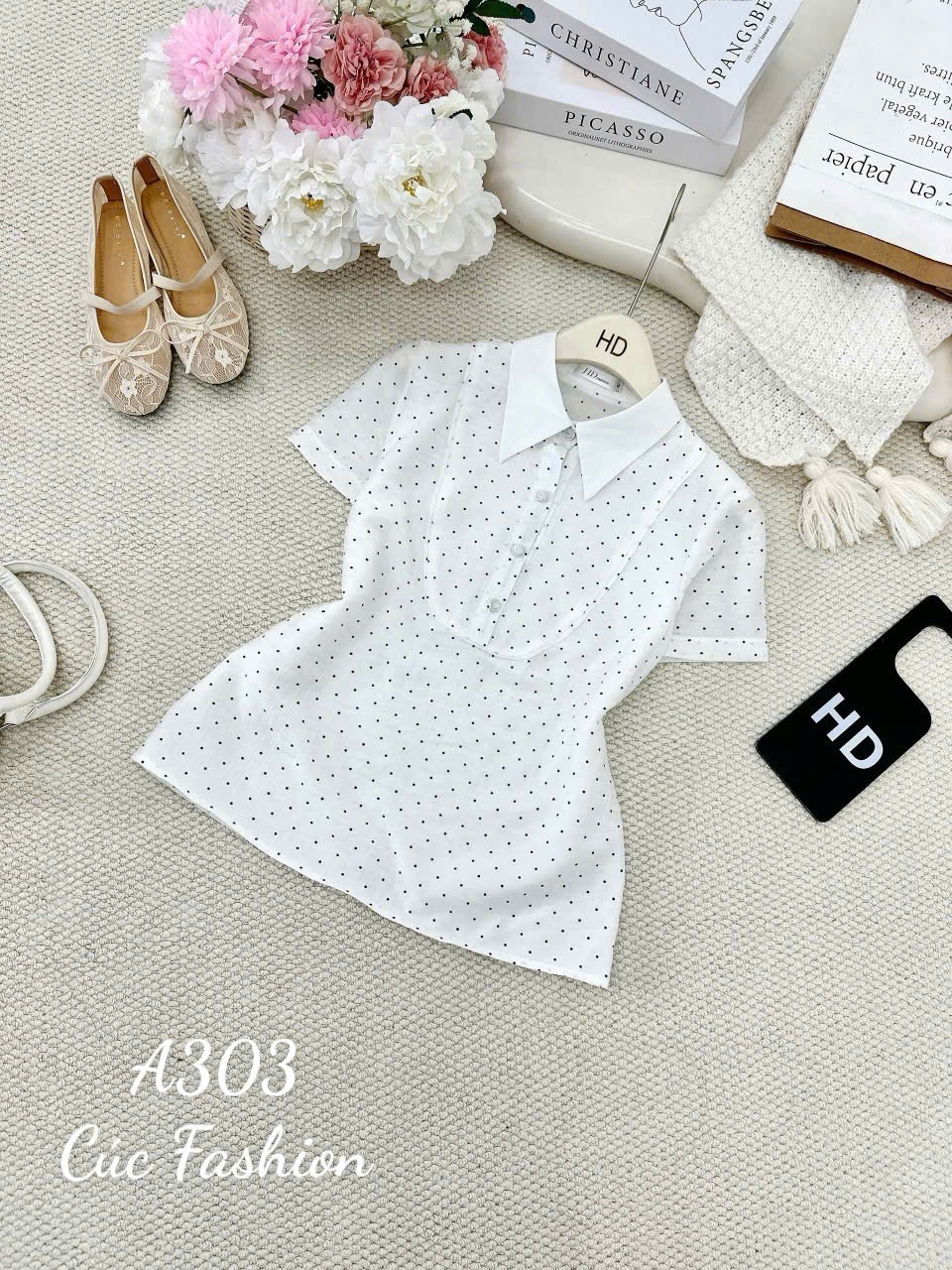 A303 Áo sơ mi cổ yếm cúc ngọc
