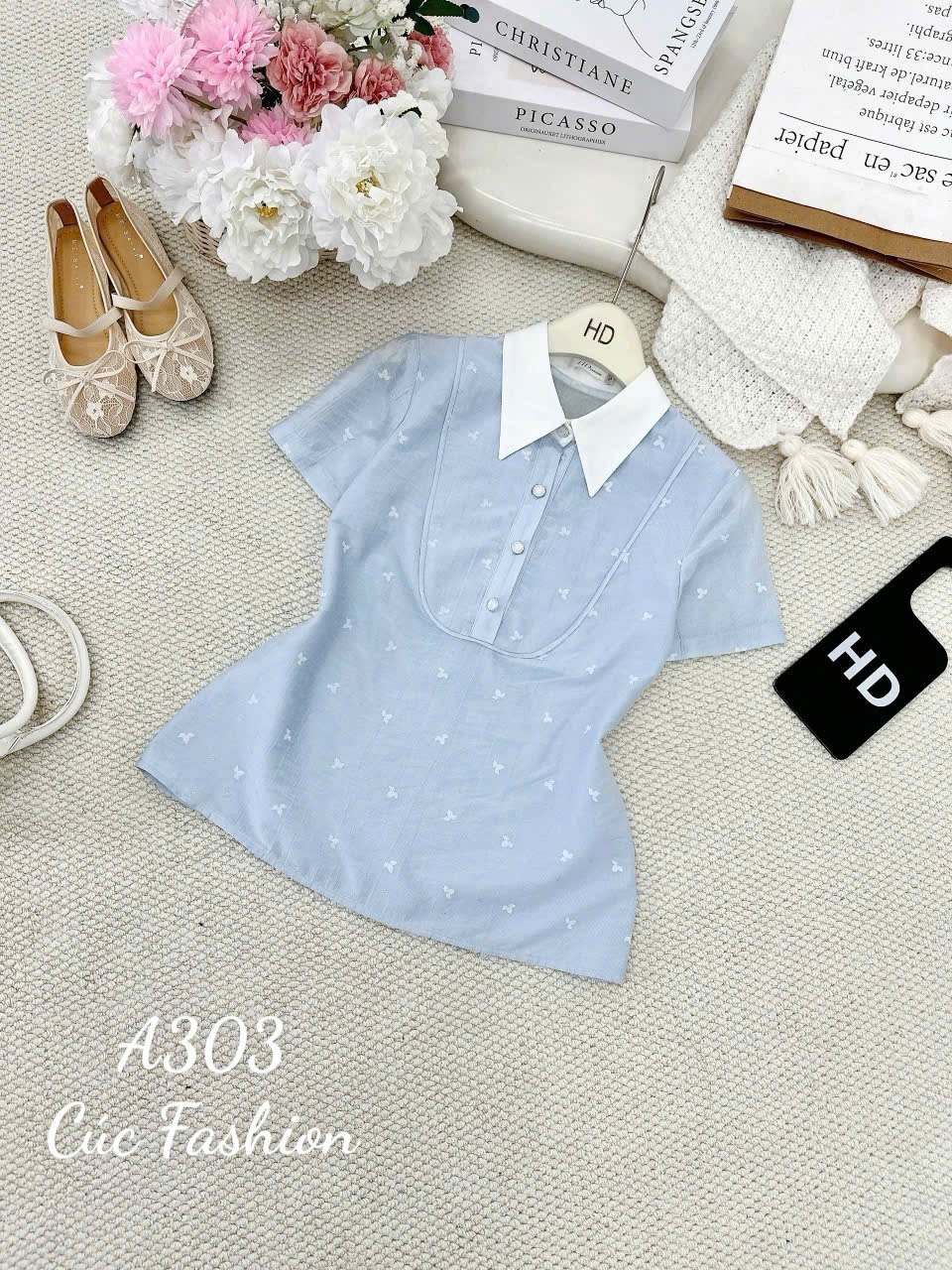 A303 Áo sơ mi cổ yếm cúc ngọc