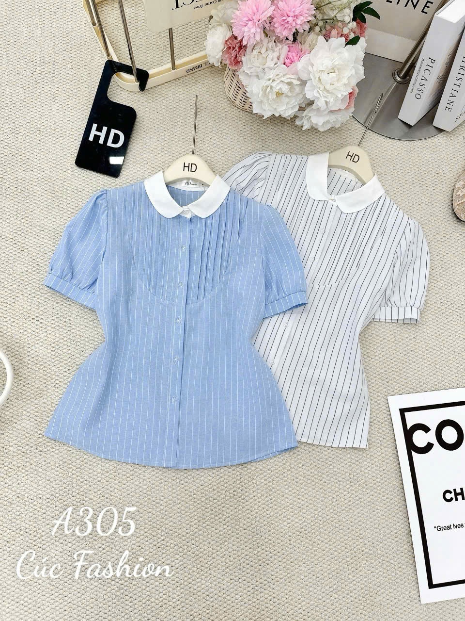 A305 Áo sơ mi kẻ cổ yếm