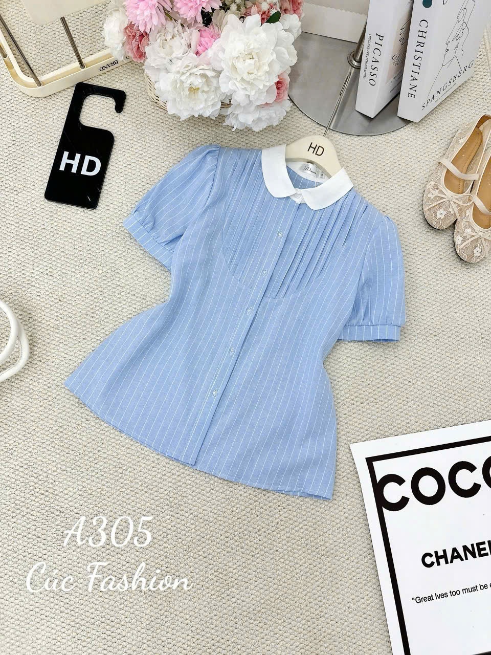 A305 Áo sơ mi kẻ cổ yếm