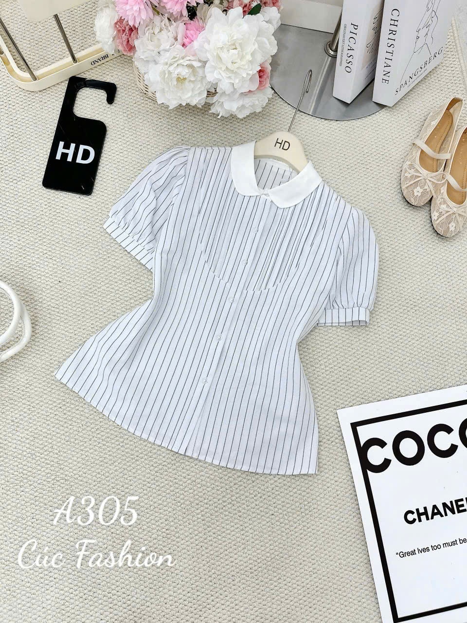 A305 Áo sơ mi kẻ cổ yếm