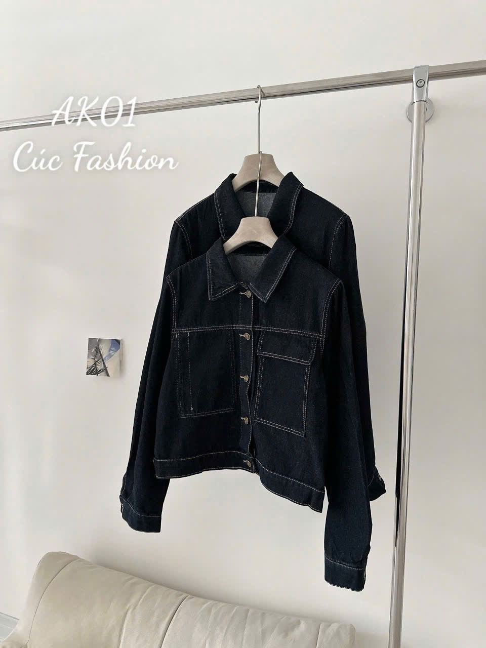 AK01 Áo khoác jeans túi ngực