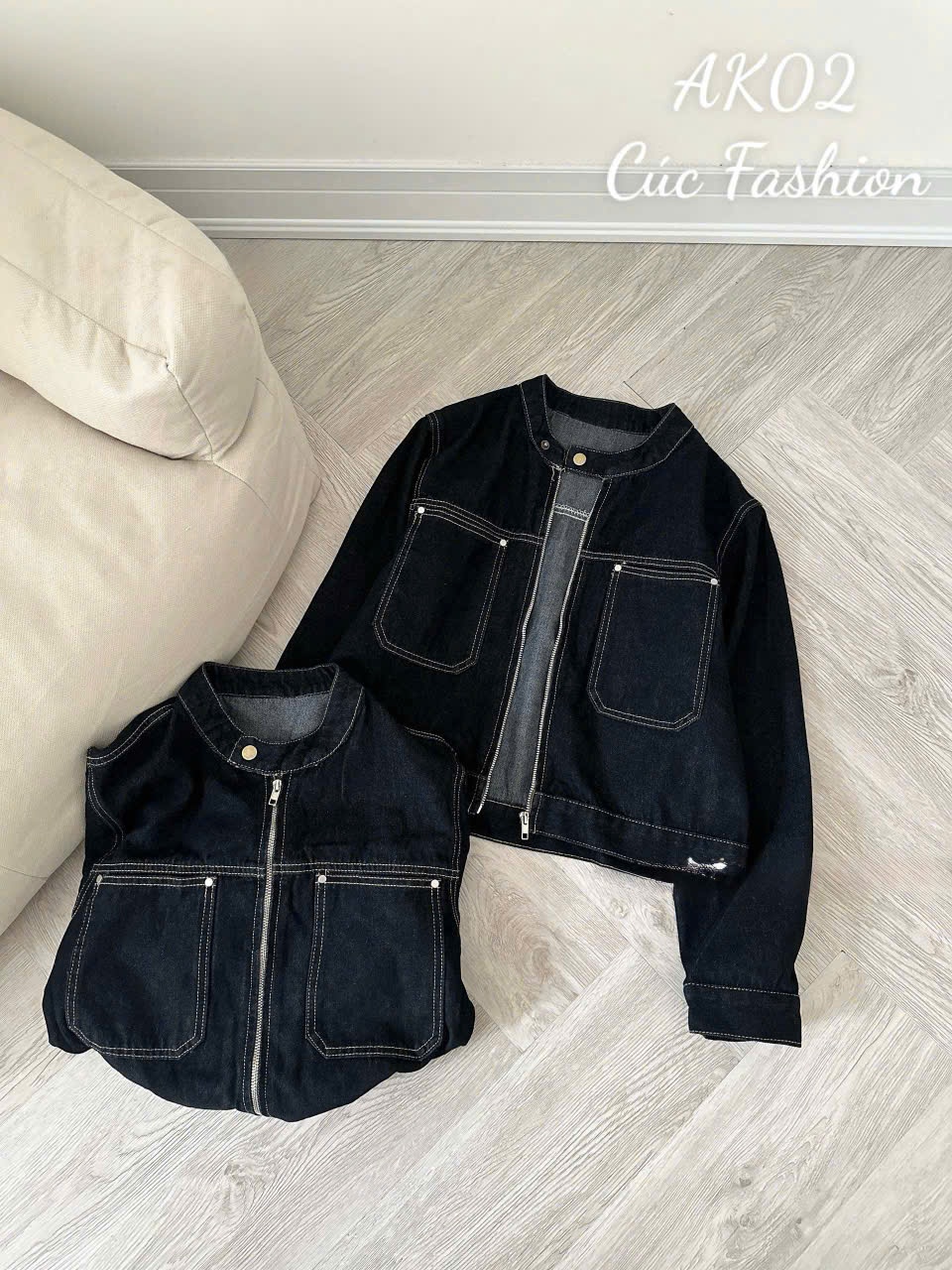 AK02 Áo khoác jeans cổ tròn