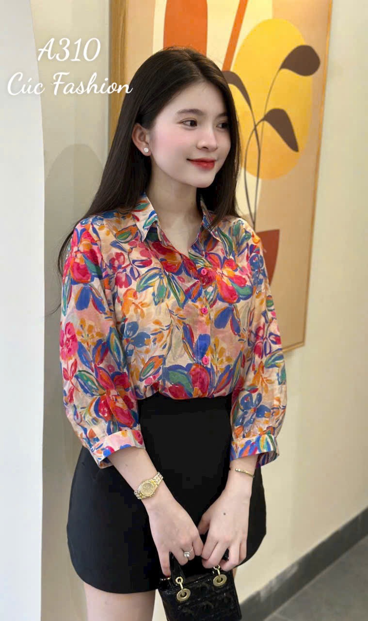 A310 Áo sơ mi dài tay họa tiết