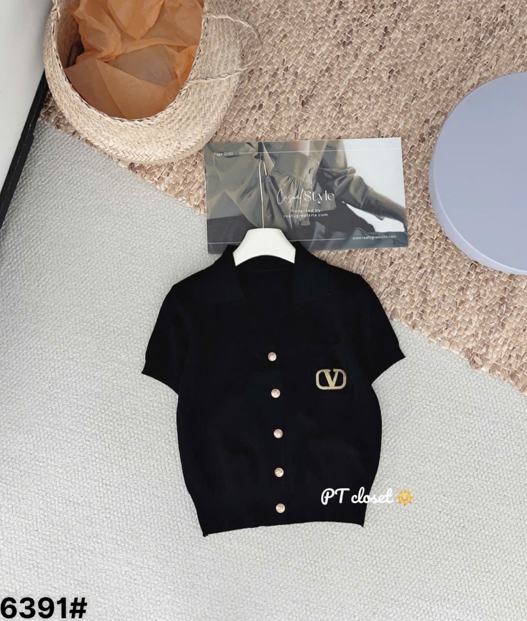 AP6391 Áo polo cổ V cúc ngọc