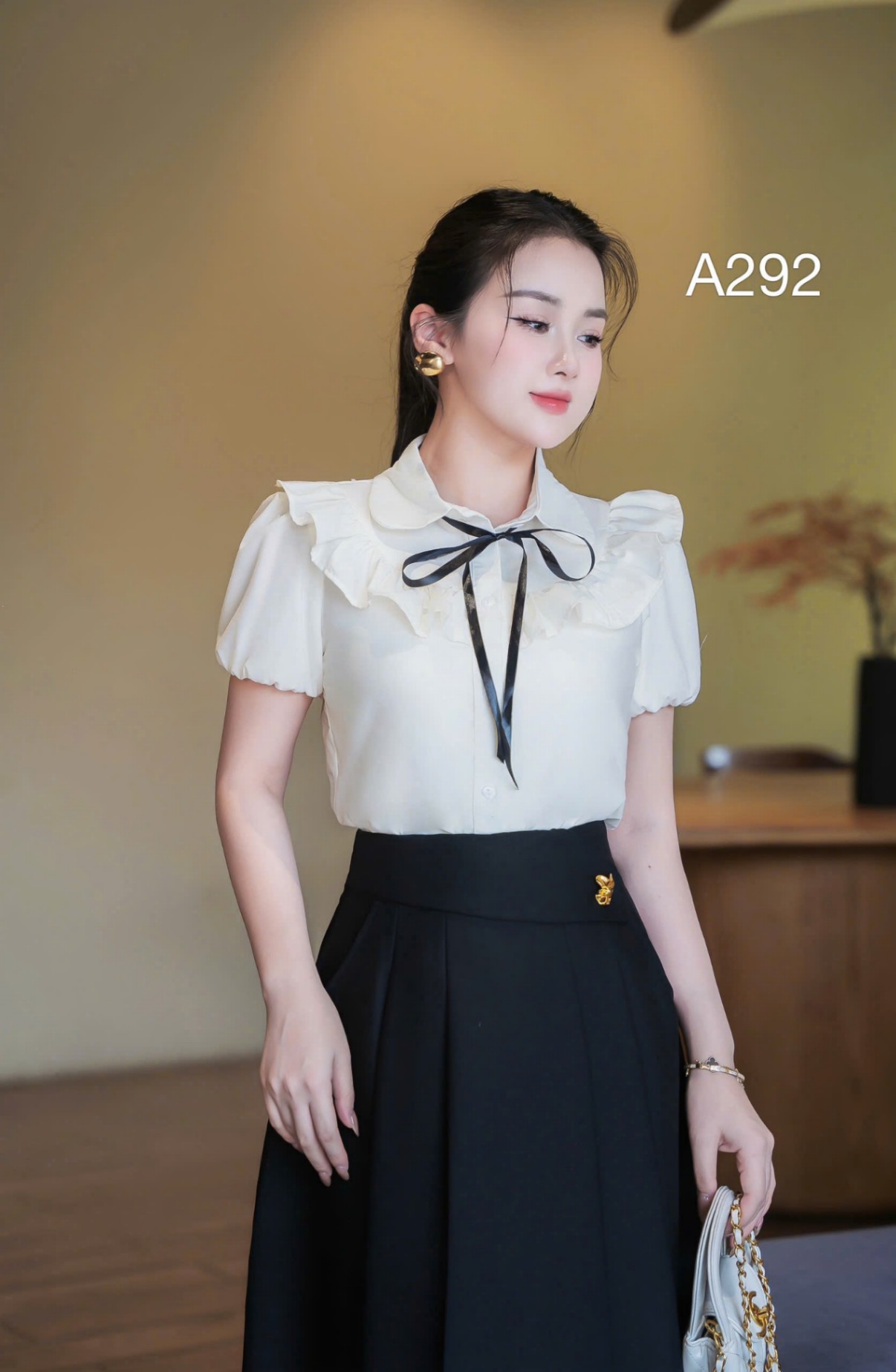 A292 Áo sơ mi bèo nơ cổ