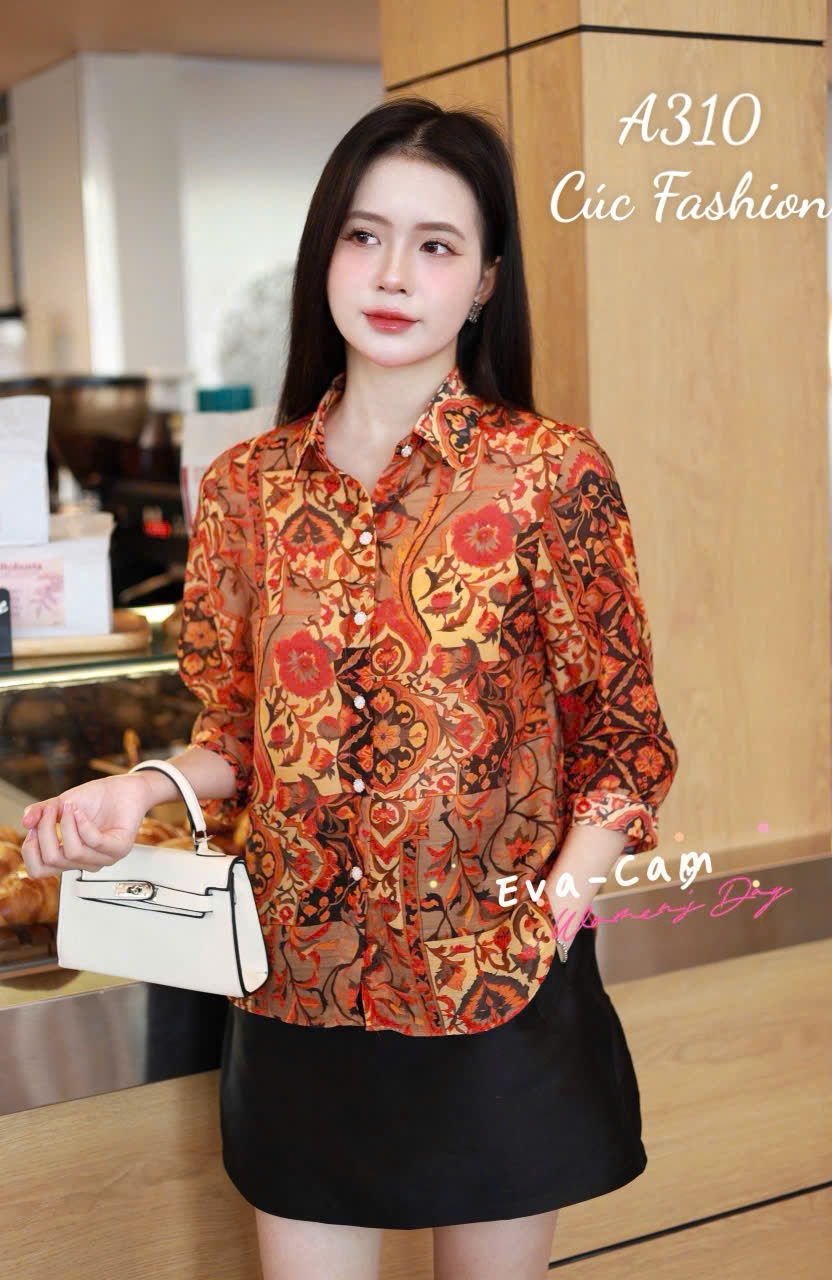 A310 Áo sơ mi dài tay họa tiết