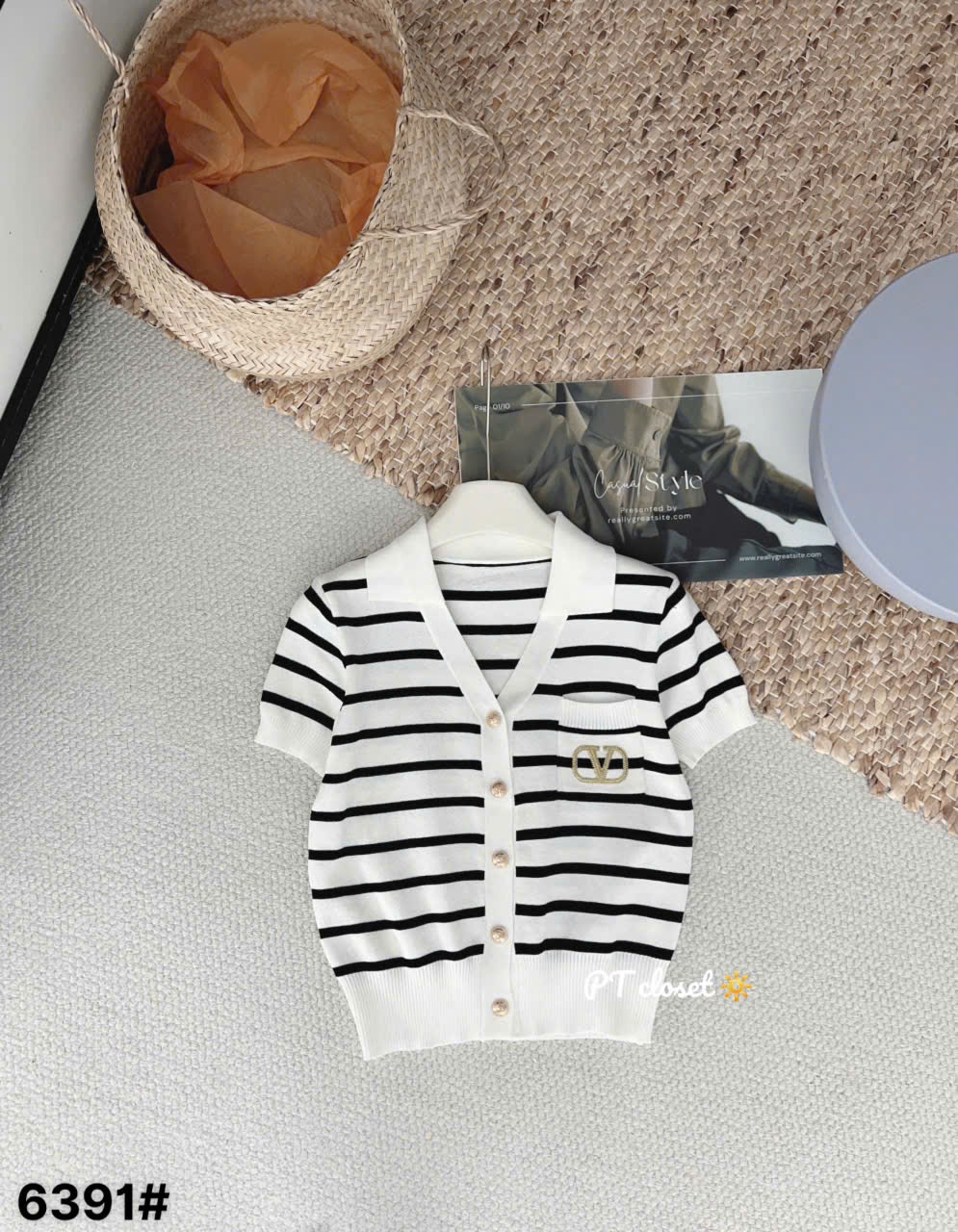 AP6391 Áo polo cổ V cúc ngọc