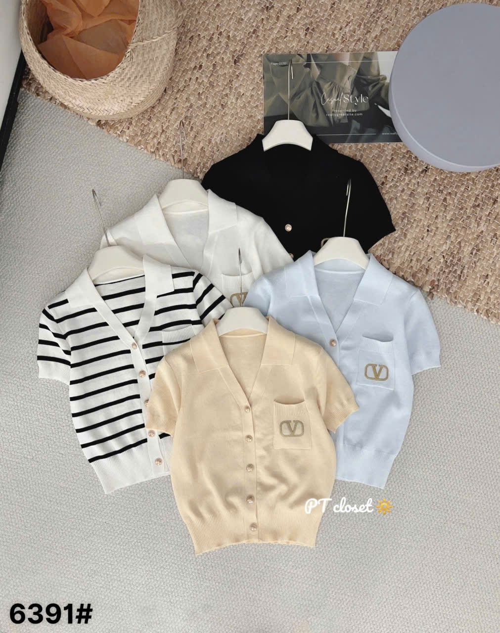AP6391 Áo polo cổ V cúc ngọc