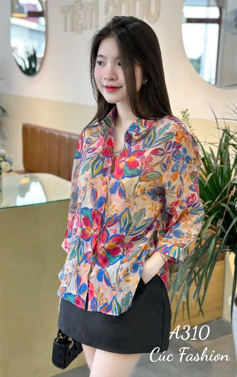 A310 Áo sơ mi dài tay họa tiết