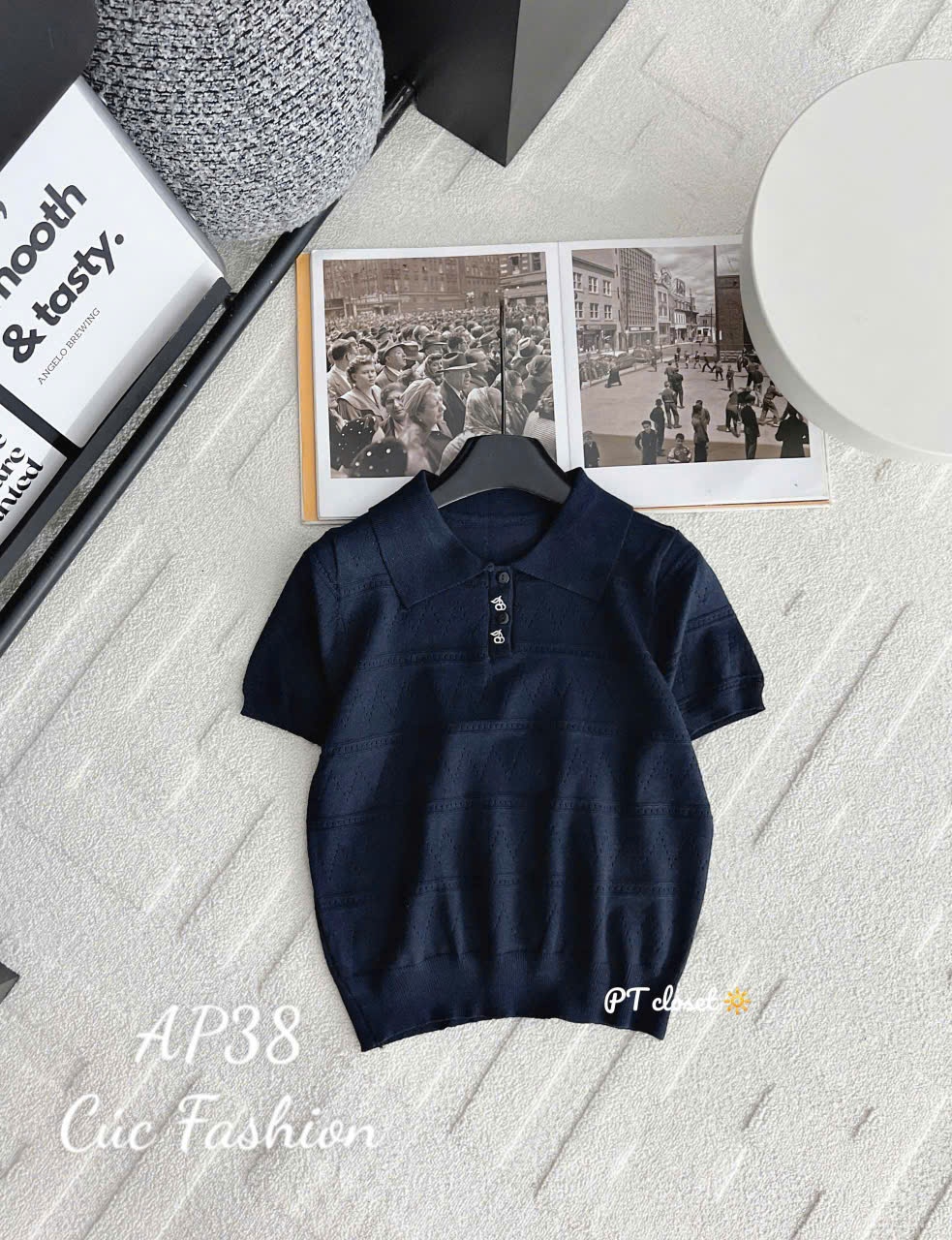 AP38 Áo polo kẻ ngang họa tiết