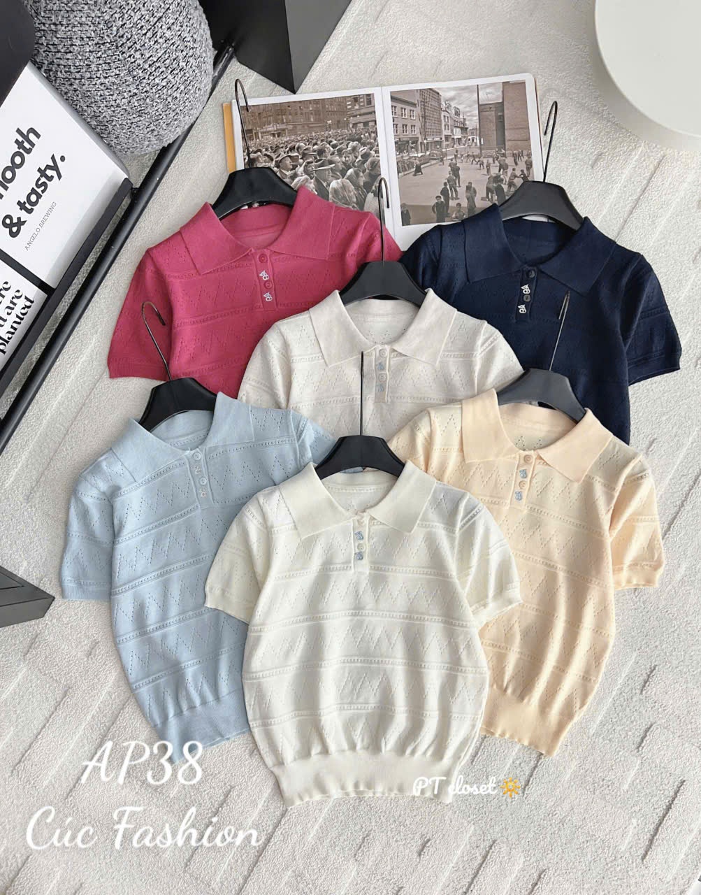 AP38 Áo polo kẻ ngang họa tiết