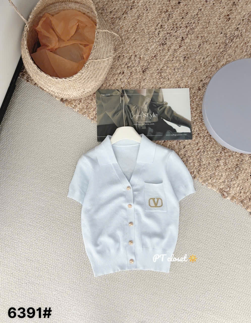 AP6391 Áo polo cổ V cúc ngọc