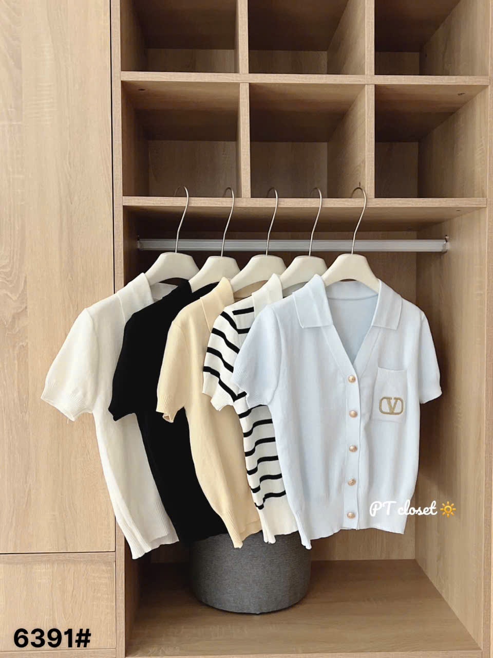 AP6391 Áo polo cổ V cúc ngọc