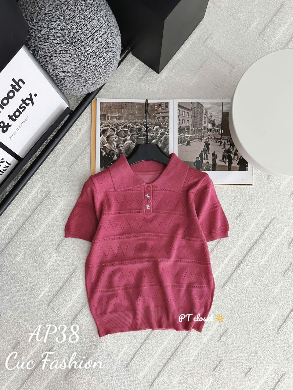 AP38 Áo polo kẻ ngang họa tiết