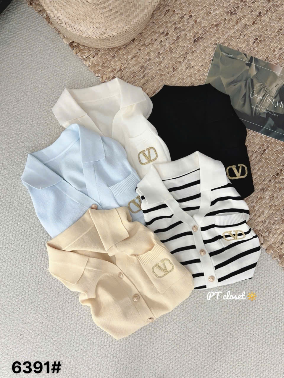 AP6391 Áo polo cổ V cúc ngọc