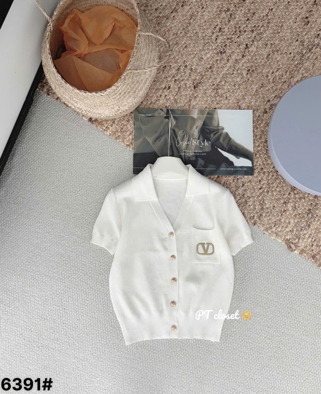 AP6391 Áo polo cổ V cúc ngọc