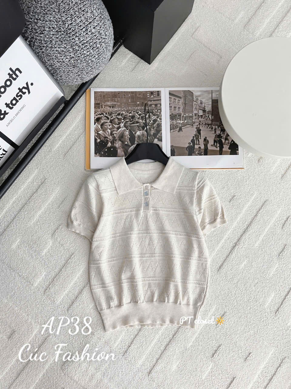 AP38 Áo polo kẻ ngang họa tiết