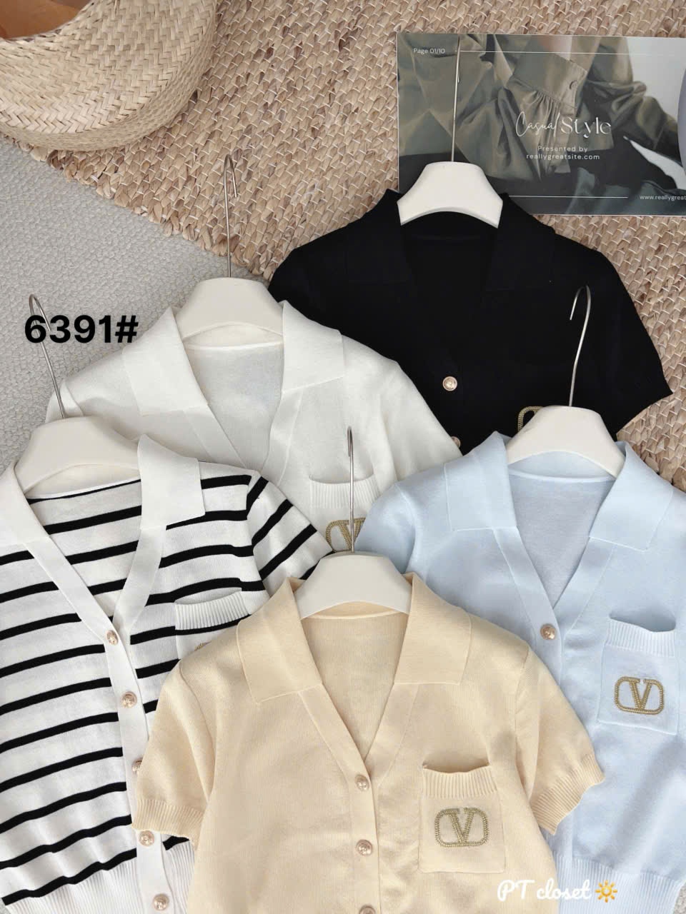 AP6391 Áo polo cổ V cúc ngọc