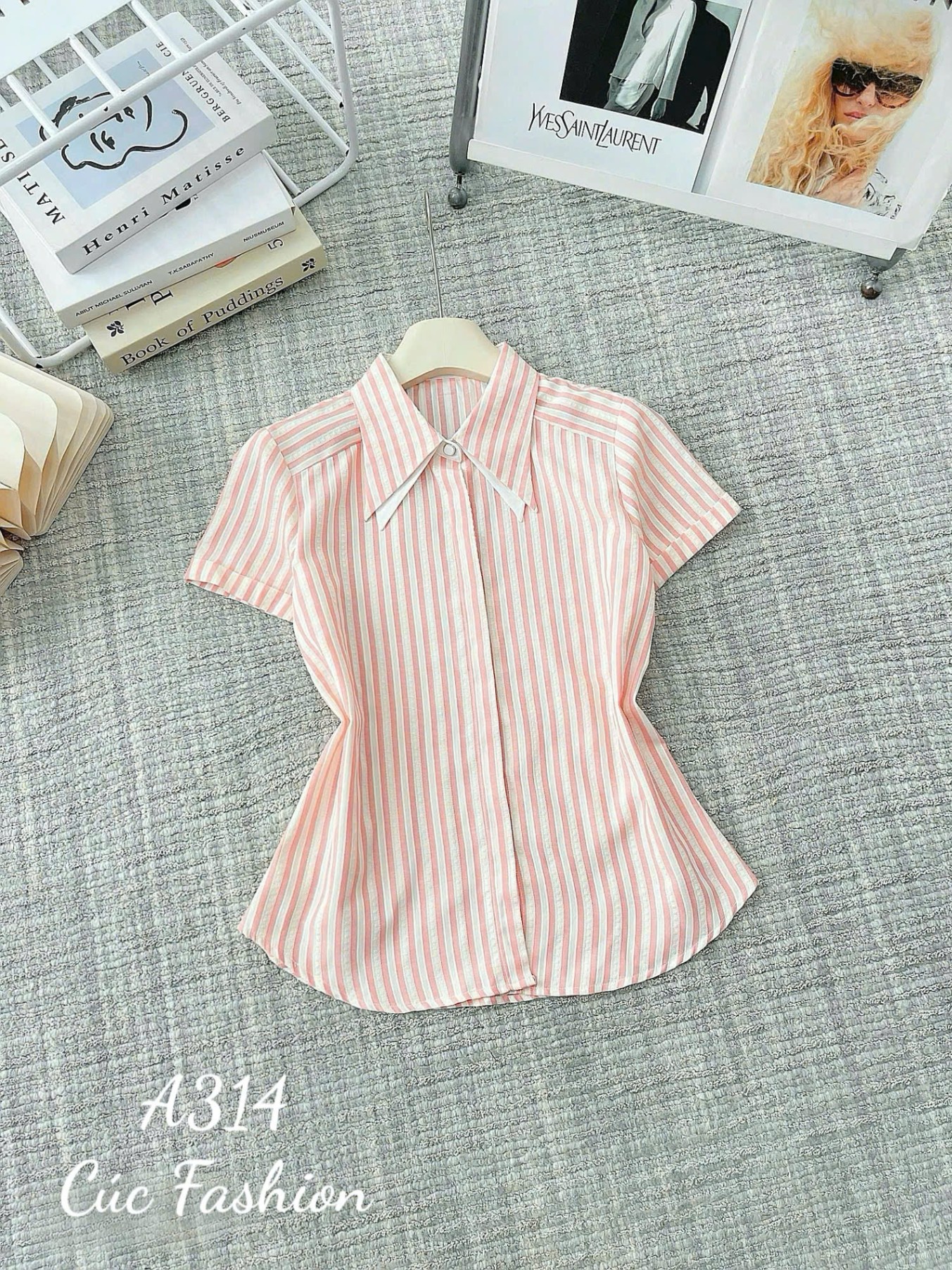 A314 Áo sơ mi kẻ phối cổ