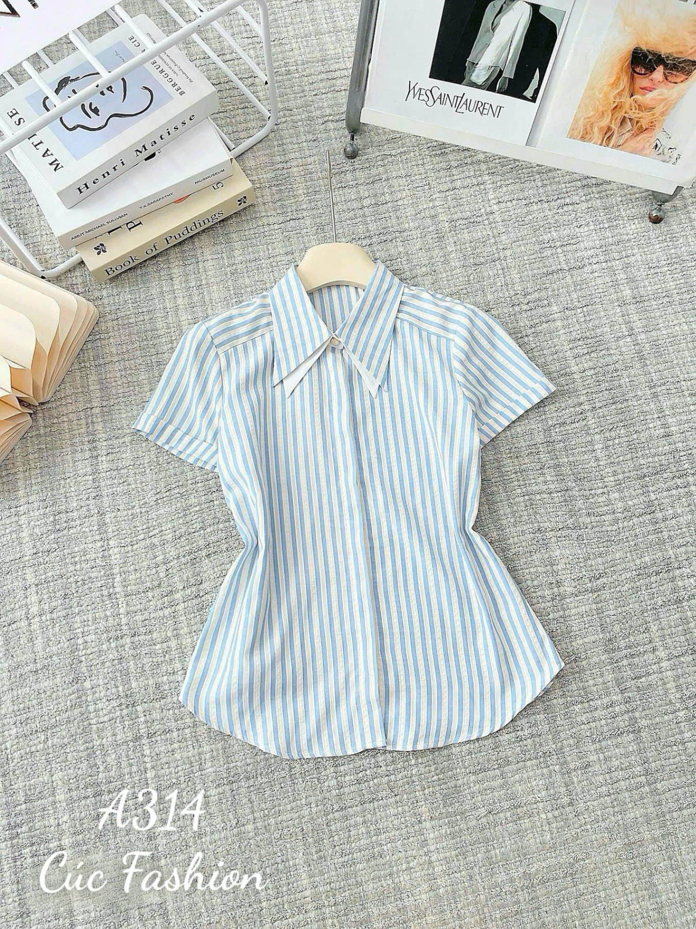 A314 Áo sơ mi kẻ phối cổ