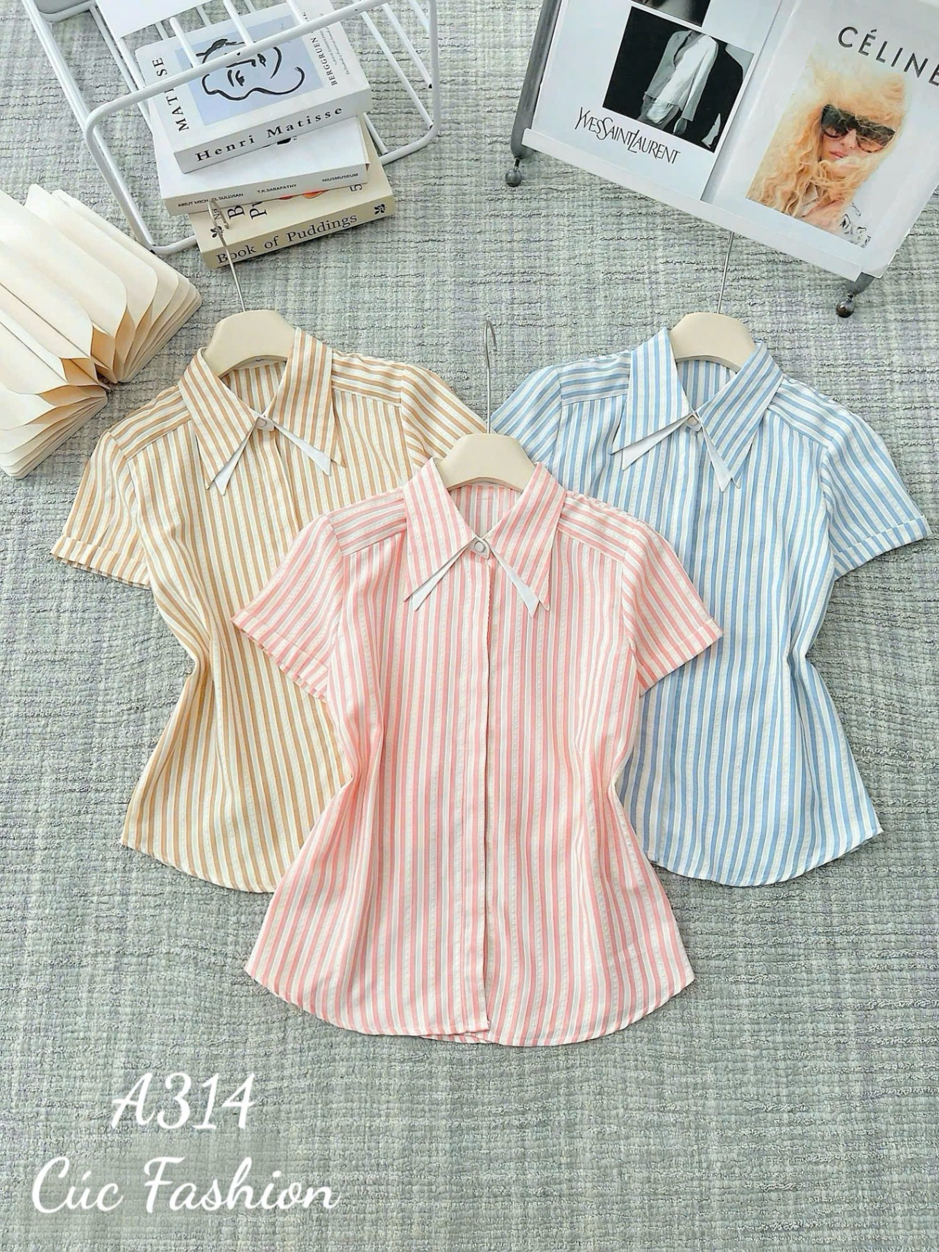 A314 Áo sơ mi kẻ phối cổ
