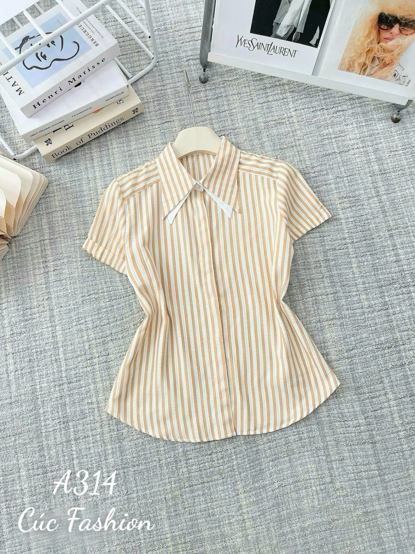 A314 Áo sơ mi kẻ phối cổ