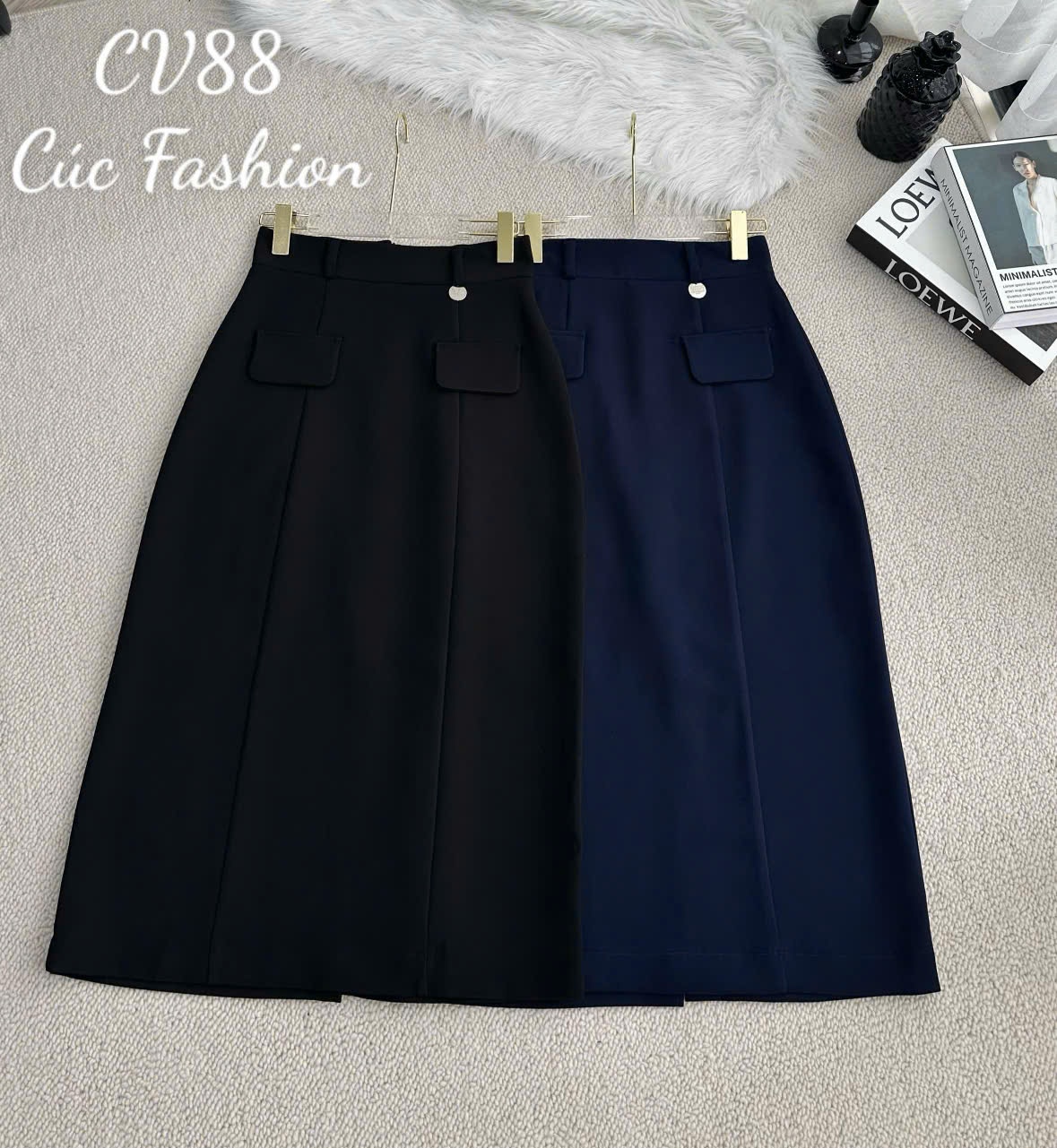 CV88 Chân váy 2 túi cơi đính 1 cúc ngọc