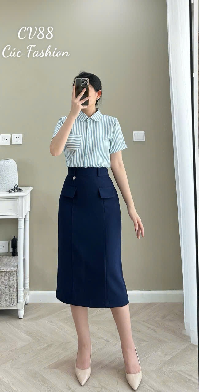 CV88 Chân váy 2 túi cơi đính 1 cúc ngọc
