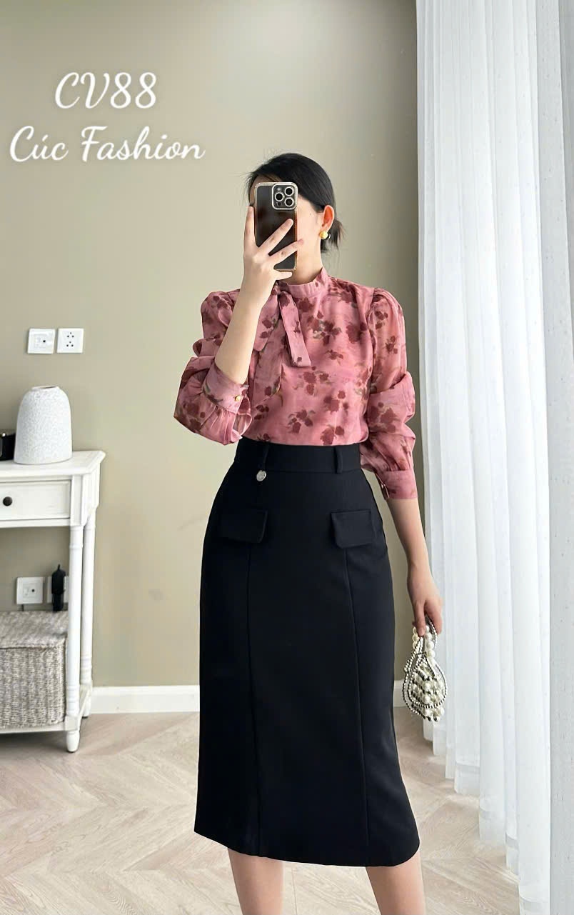 CV88 Chân váy 2 túi cơi đính 1 cúc ngọc