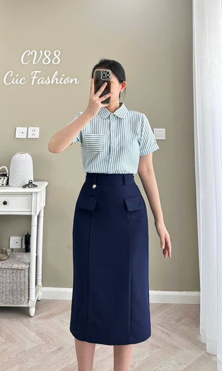 CV88 Chân váy 2 túi cơi đính 1 cúc ngọc