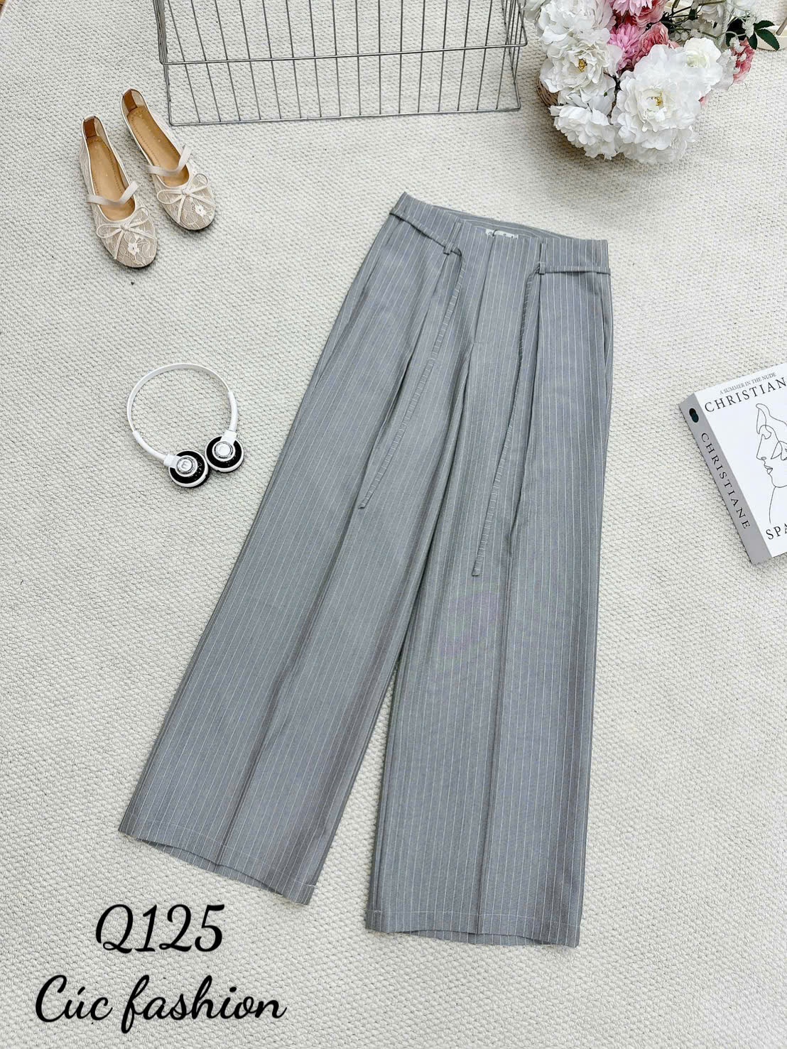 Q215 Quần xuông kẻ dây nơ