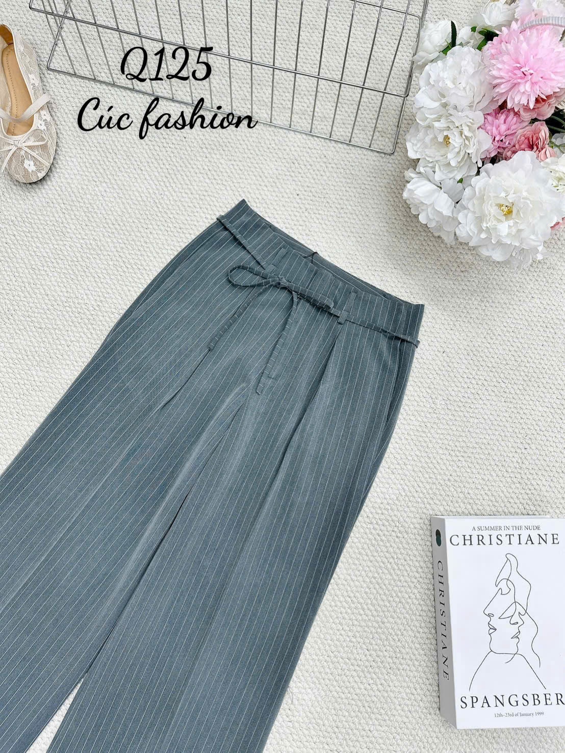 Q215 Quần xuông kẻ dây nơ