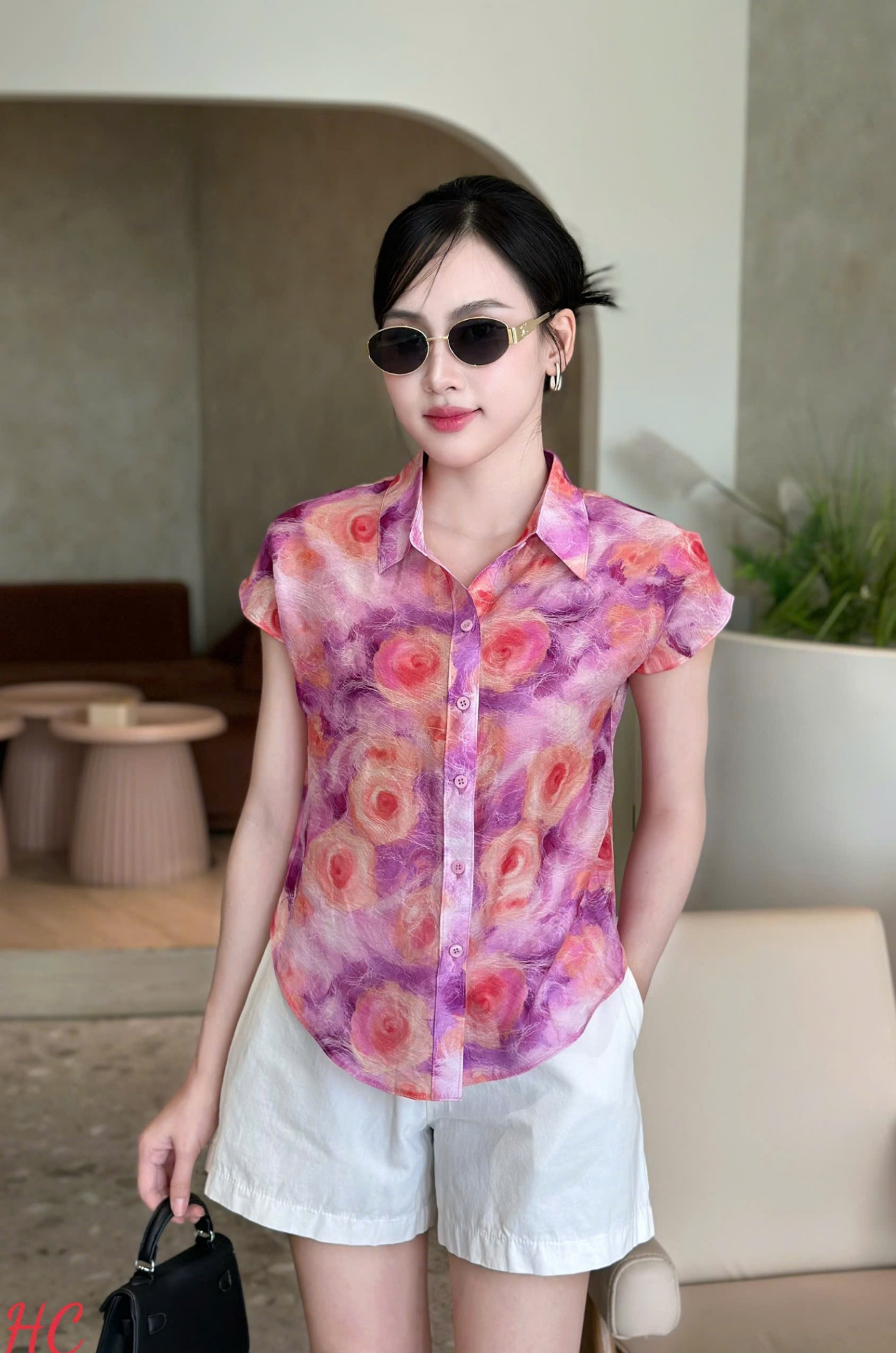 A198 Áo sơ mi hoa tay hến