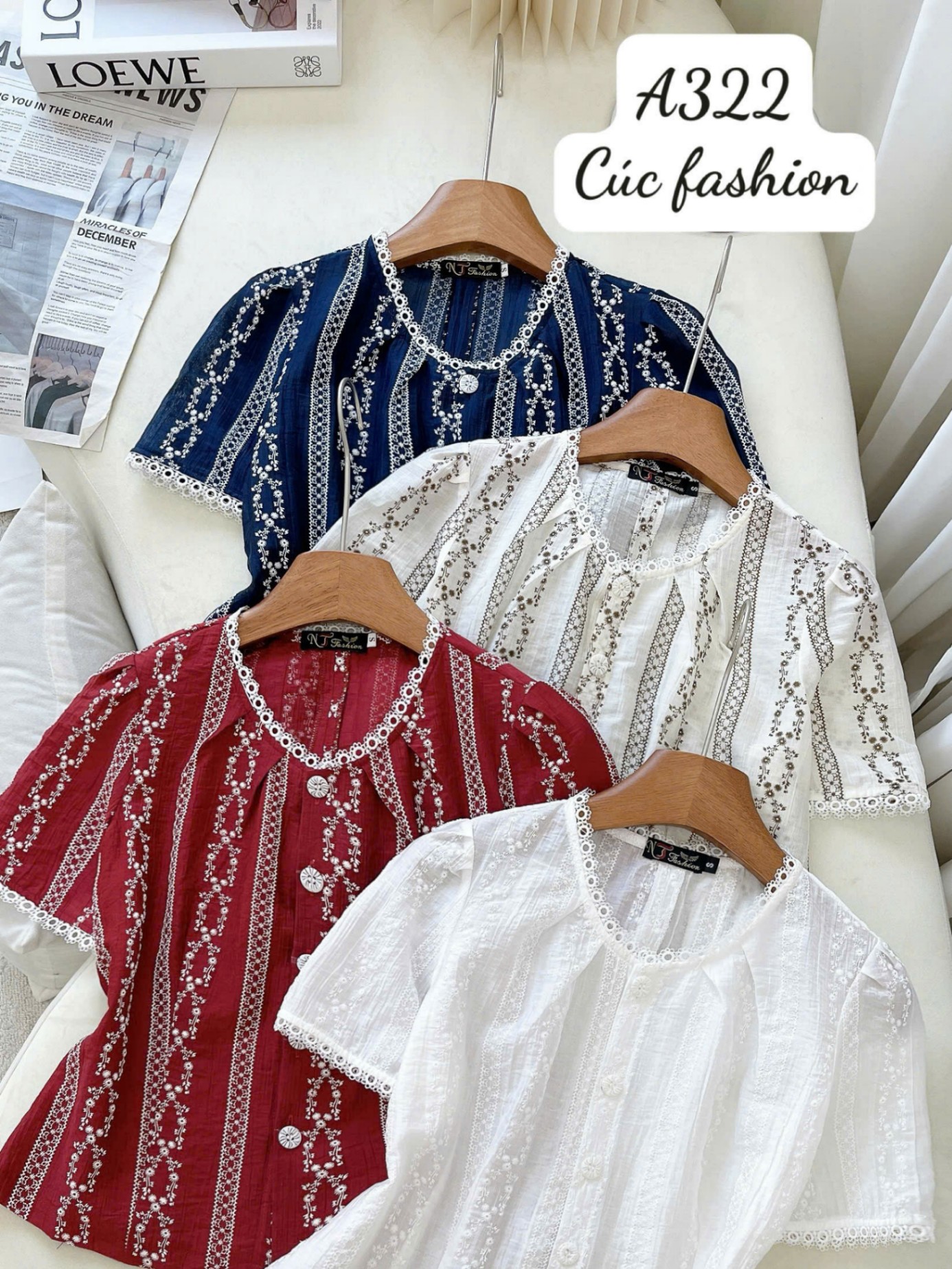 A322 Áo sơ mi họa tiết cổ tròn
