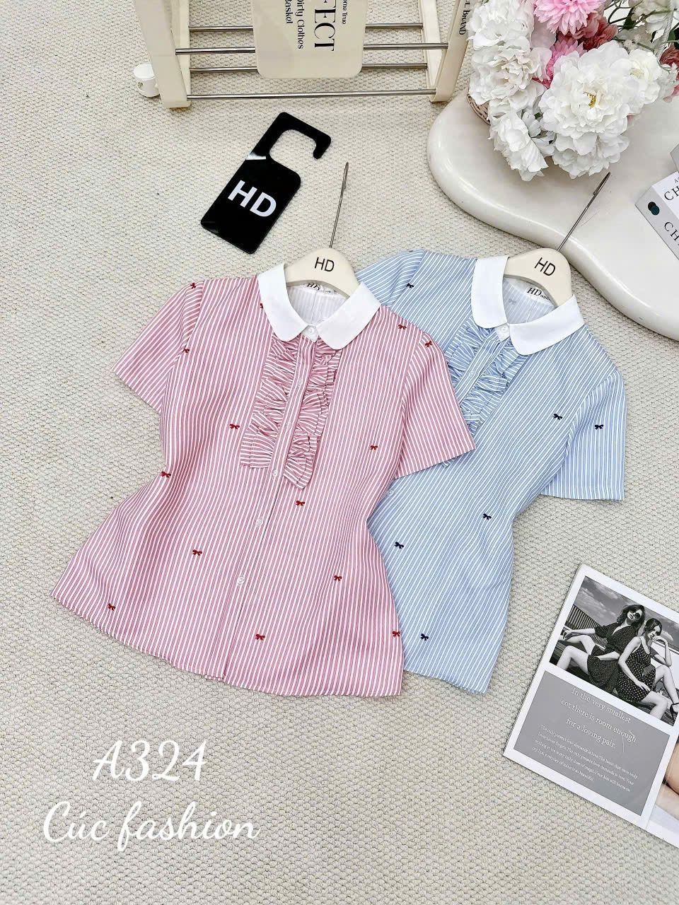 A324 Áo sơ mi bèo vạt cúc