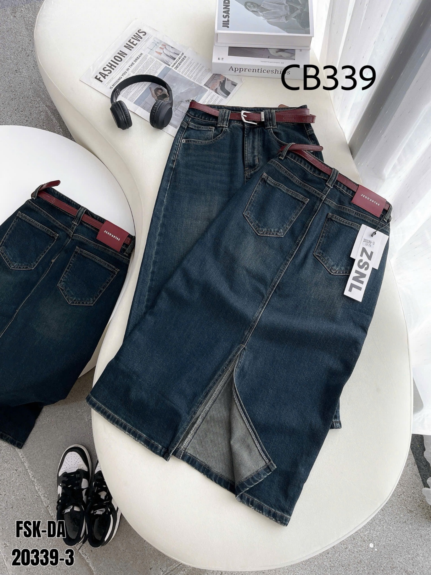 CB339 Chân váy bò kèm đai