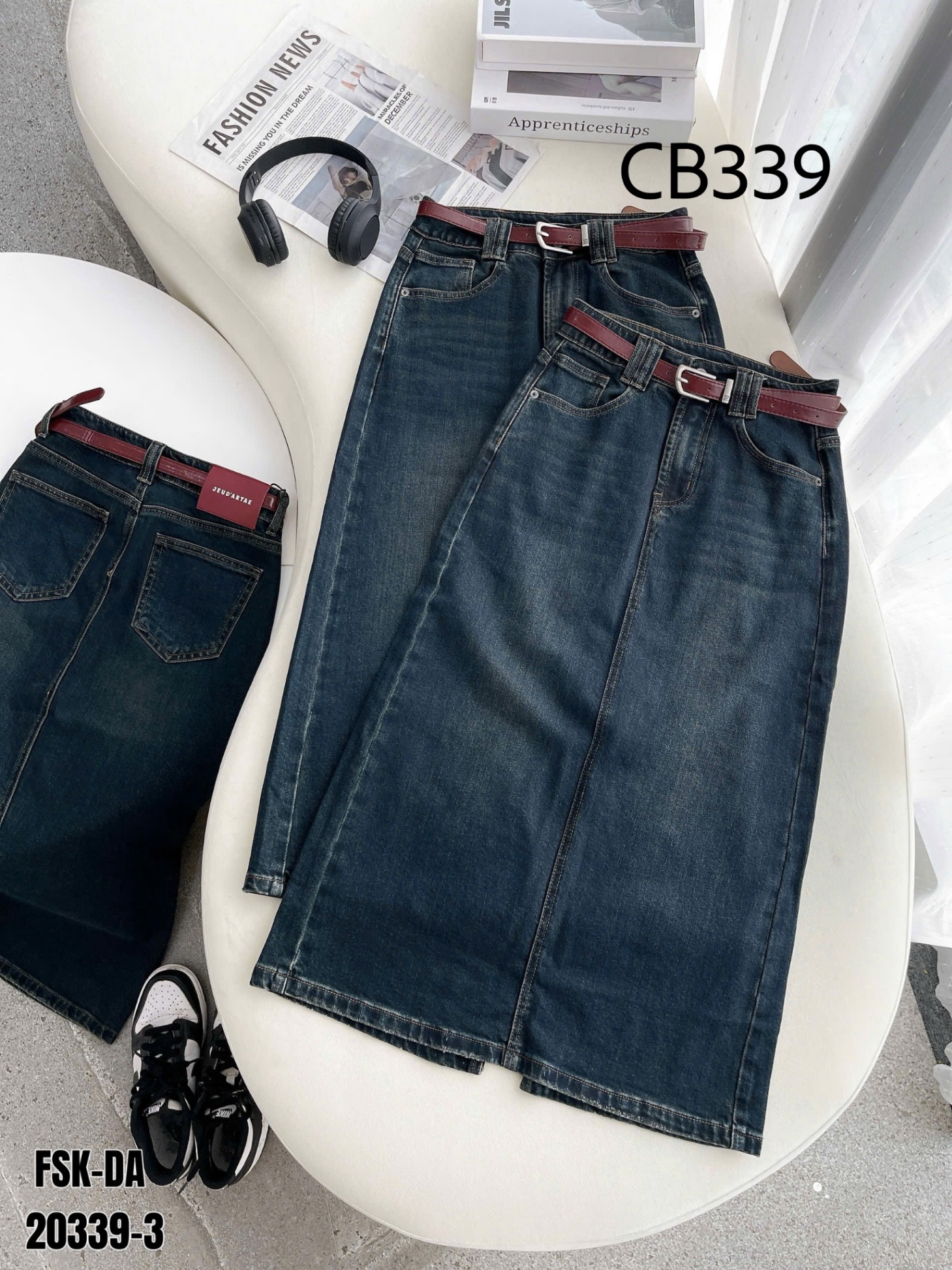 CB339 Chân váy bò kèm đai
