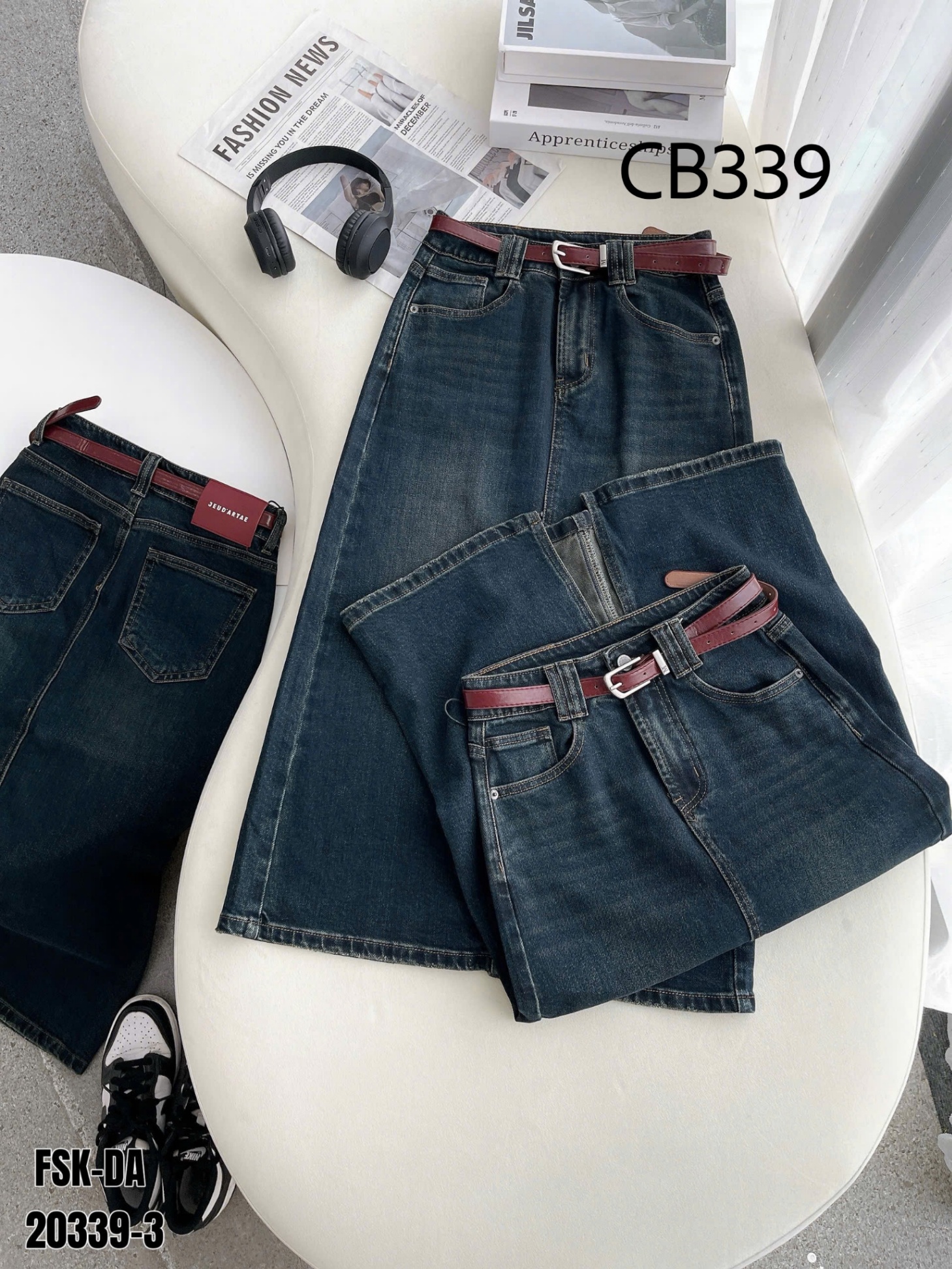 CB339 Chân váy bò kèm đai
