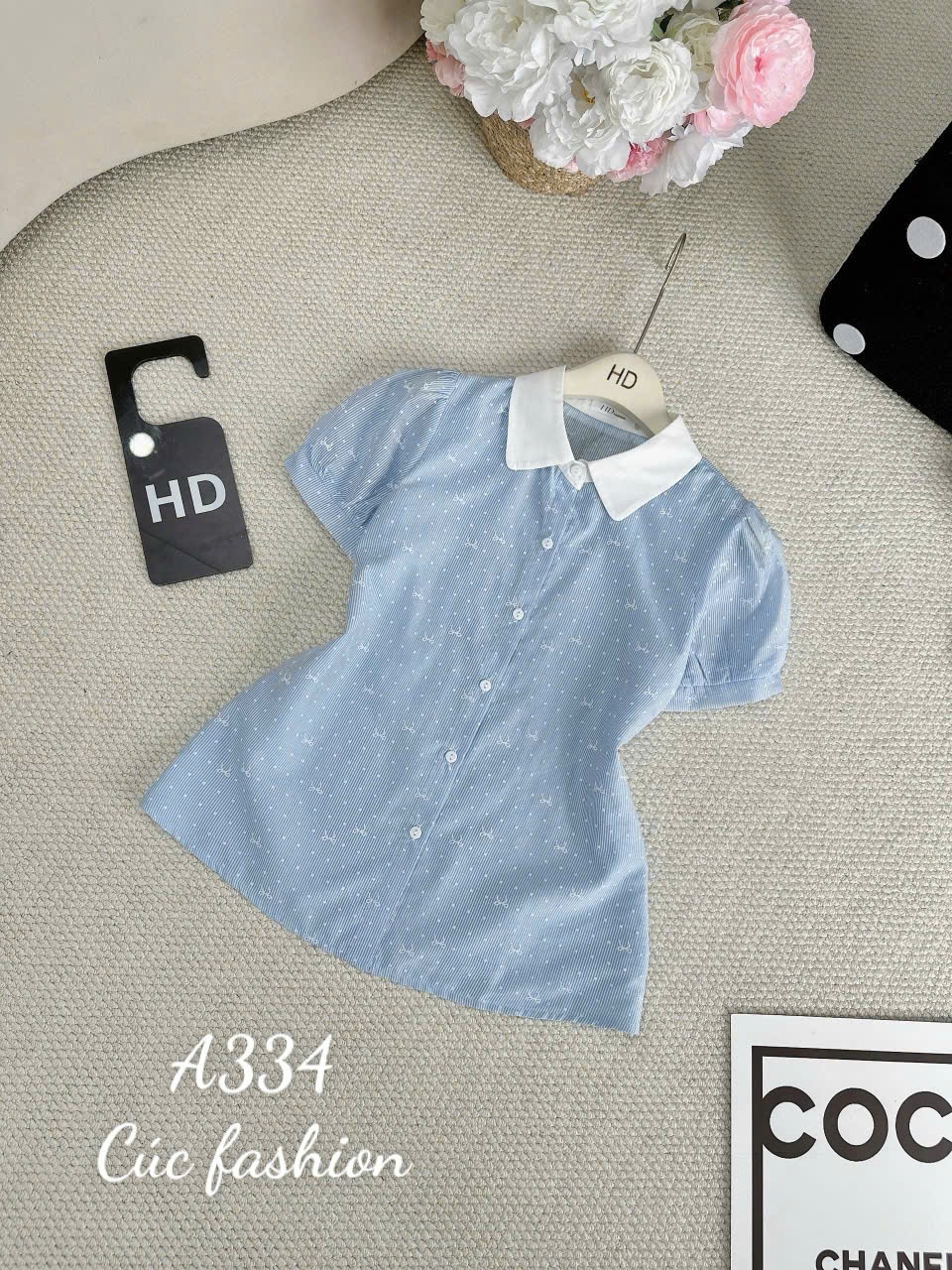 A334 Áo sơ mi vân nơ nhỏ
