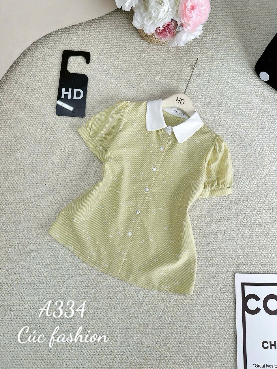 A334 Áo sơ mi vân nơ nhỏ