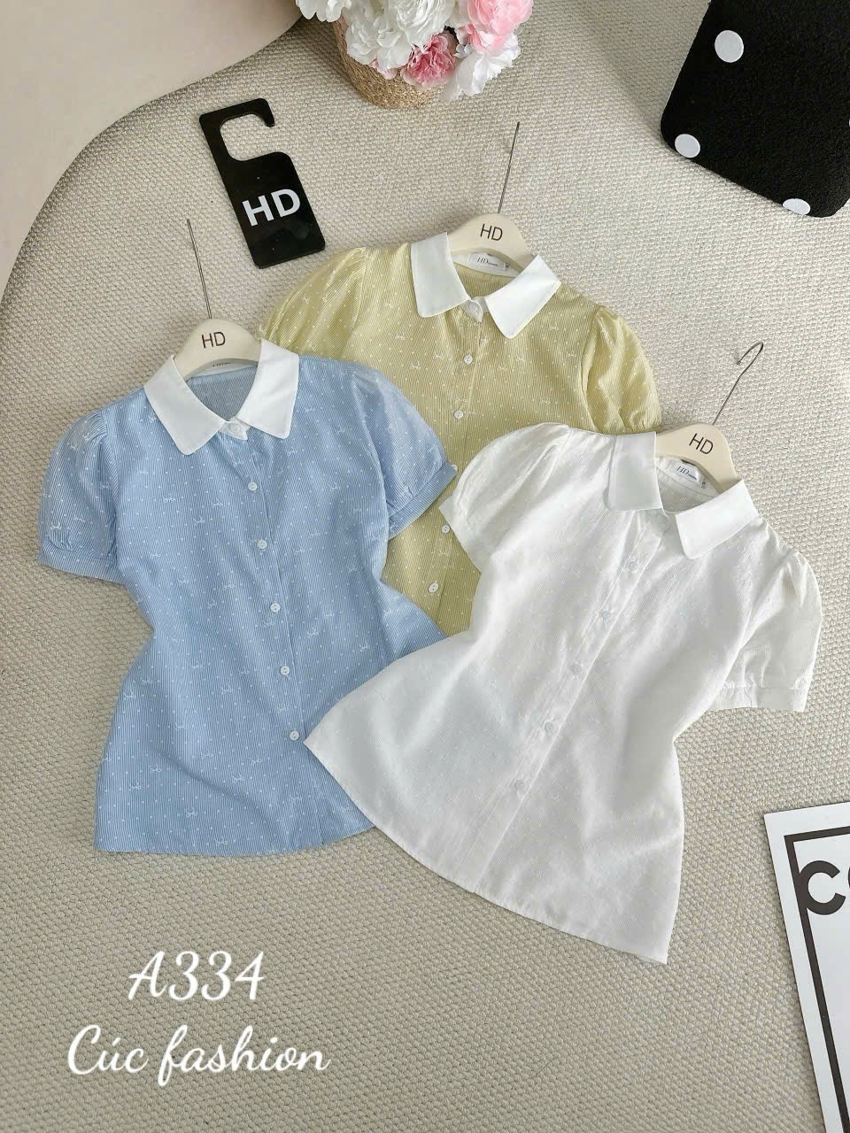 A334 Áo sơ mi vân nơ nhỏ