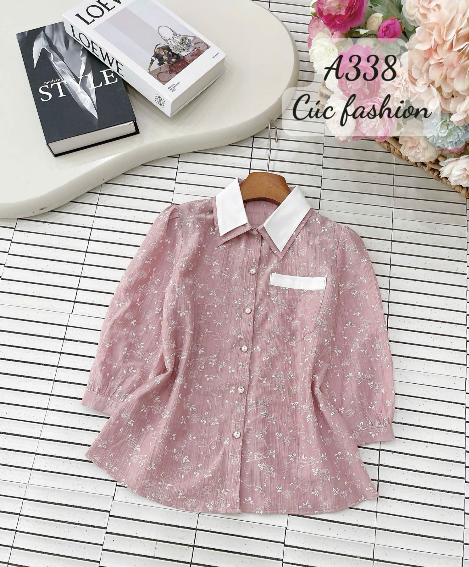 A338 Sơ mi tay lỡ họa tiết